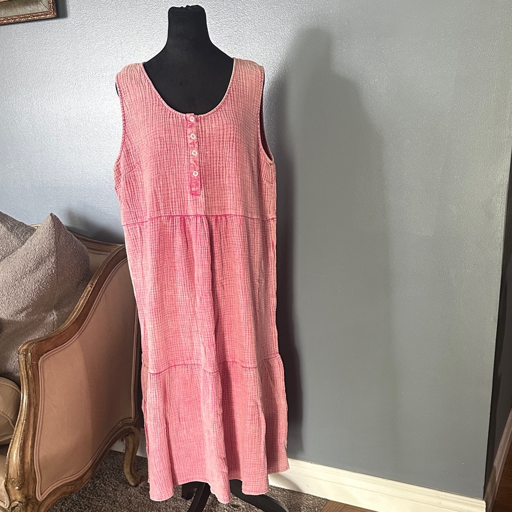 Umgee Pink Textured Sleeveless Dress